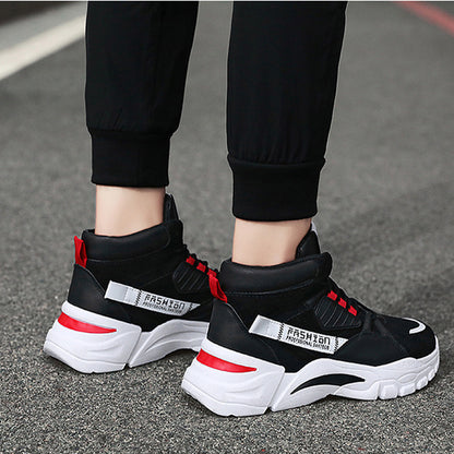 Men's Lace-up Color-matching Sneakers Fashion High-top Height-increasing Casual Shoes