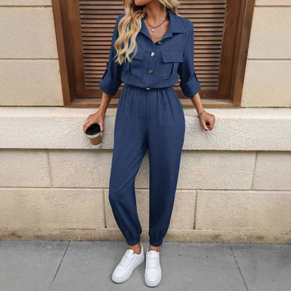 Women's Long-sleeved Lapel Fashion Shirt Jumpsuit