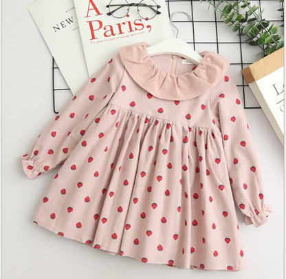 autumn dress, new girl princess dress, full print flower, bow knot long sleeve dress, children's clothing wholesale