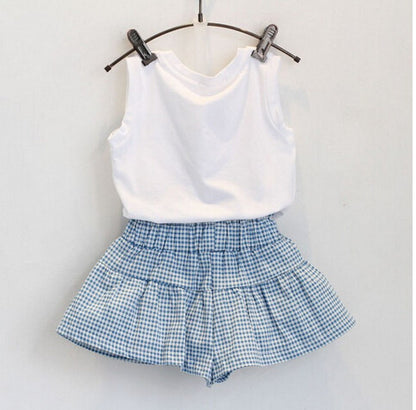 AiLe Rabbit Girls Fashion Clothes Set Short Sleeve Shirt Short Skirt 2 Piece Suits Cartoon Girl Bow Cotton Kids Clothes Set k1