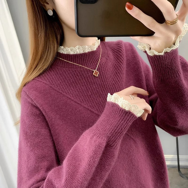 Lace Half-turtleneck Bottoming Shirt For Women