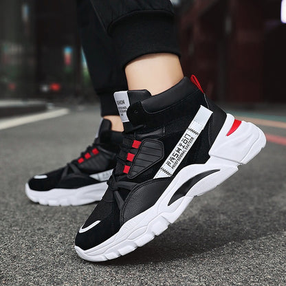 Men's Lace-up Color-matching Sneakers Fashion High-top Height-increasing Casual Shoes