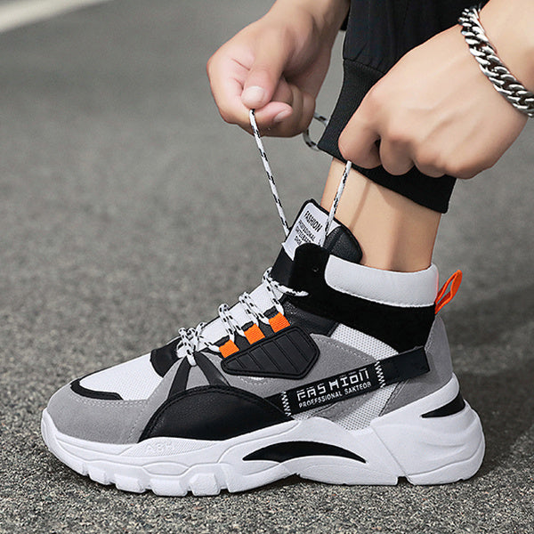 Men's Lace-up Color-matching Sneakers Fashion High-top Height-increasing Casual Shoes