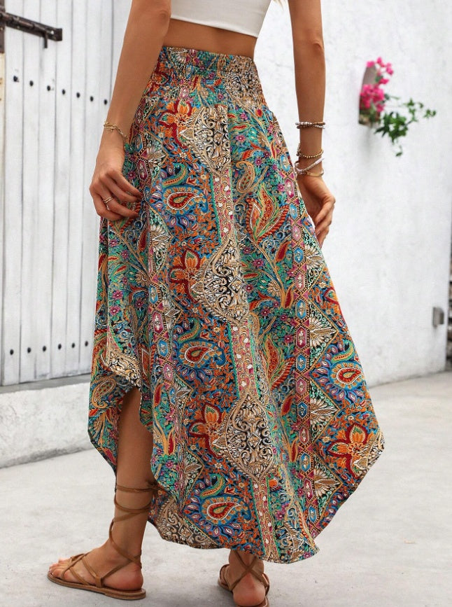 Women Contrast Color Print Random Cut Skirt