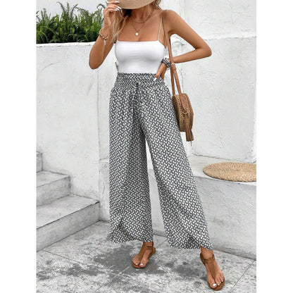 New Fashion All-match Floral Wide-leg Pants