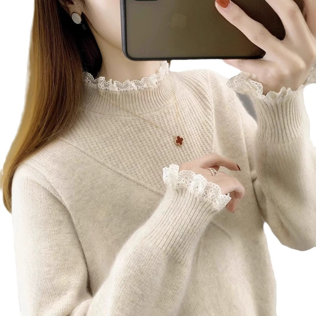 Lace Half-turtleneck Bottoming Shirt For Women