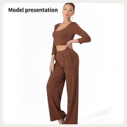 Women's Fashion Simple Solid Color Top Pants Set