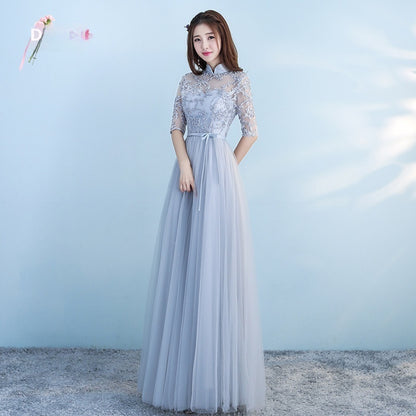 Long Bridesmaid Blue Wedding Dress Girlfriends Party Dress