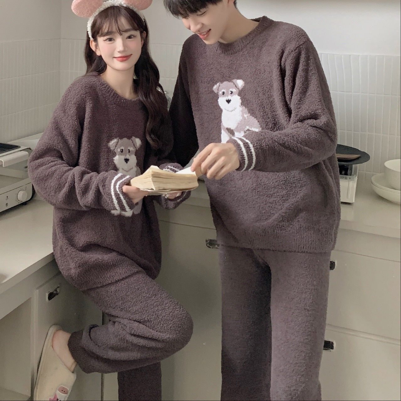 Gp Couple Japanese Cute Dog Parent-child Soft Home Wear Long-sleeved Trousers Pajamas Set Wholesale