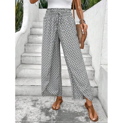 New Fashion All-match Floral Wide-leg Pants