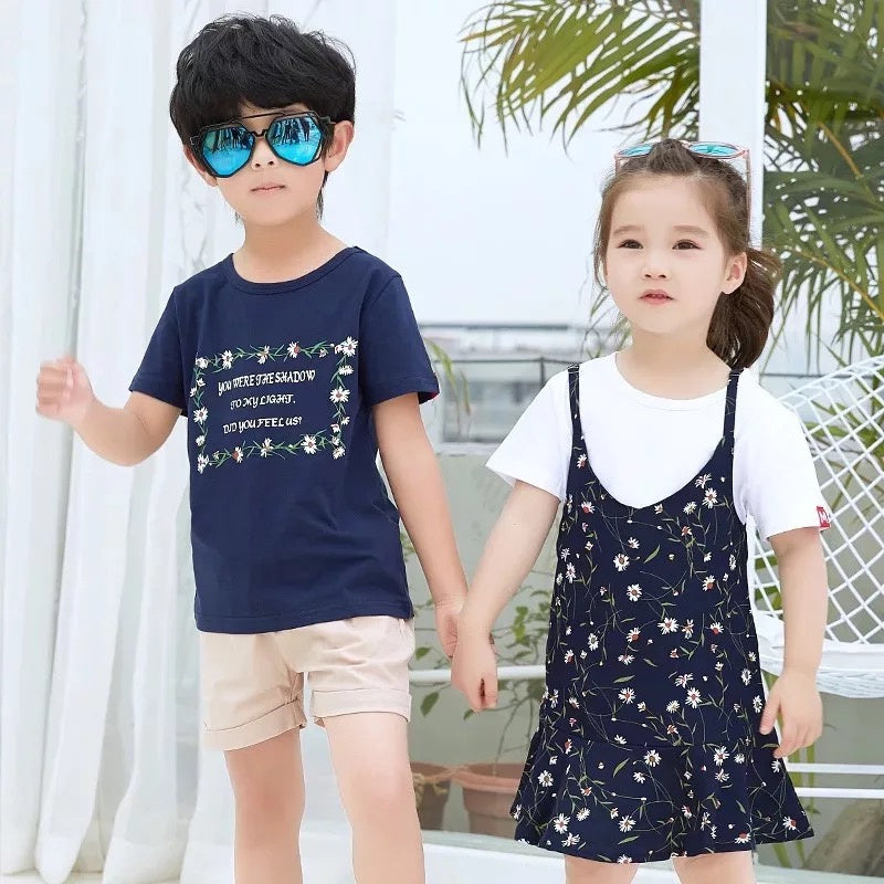 Men's And Women's Fashion Simple Print Short Sleeve Suit