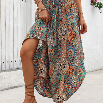 Women Contrast Color Print Random Cut Skirt