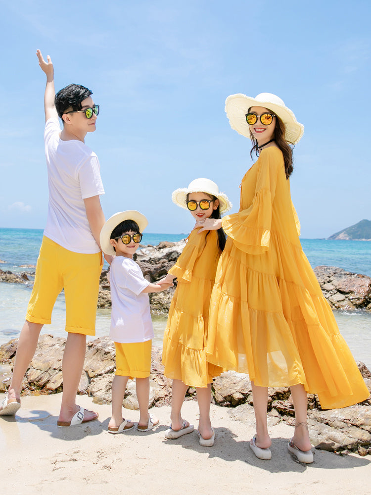 Parent-child Culottes Summer A Family Of Three Four Seaside Vacation Photo Loose Beach Dress Family Suit