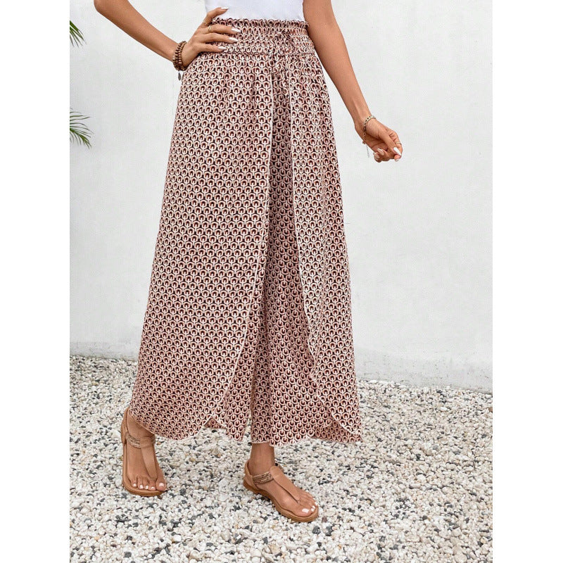 New Fashion All-match Floral Wide-leg Pants