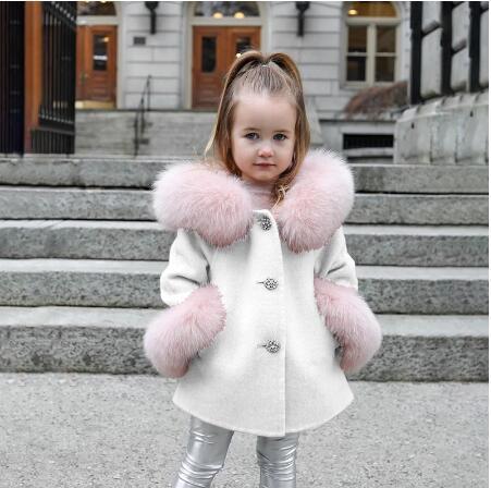 Spring Kid Girls Autumn Warm Woolen Overcoat Fur Coat