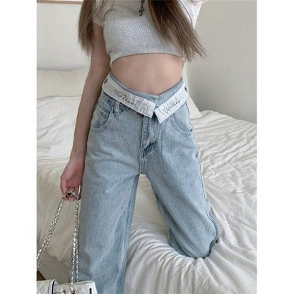 High Waist Wide Leg Pants Flanging Waist Jeans