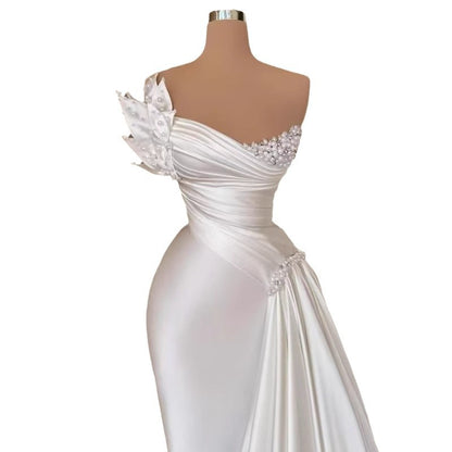 White Graceful Satin Simple Lightweight Wedding Dress Long Dress