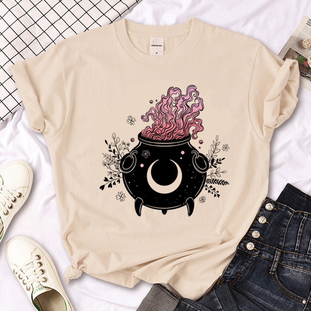 Witch Triple Moon Gothic Sun Tshirt Women Y2K Tee Female Des