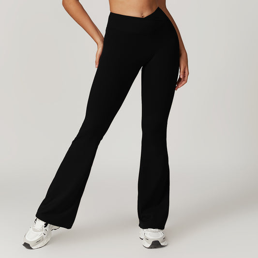 Hip Lifting Yoga Bell-bottom Pants Nude Feel Cross High Waist