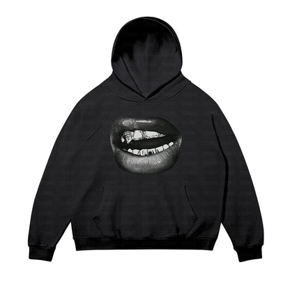 Retro Casual Simple Lip Printings Hoodie For Women