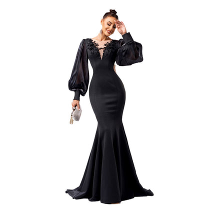 Long Sleeve Round Neck Banquet Applique Sheath Fishtail Dress