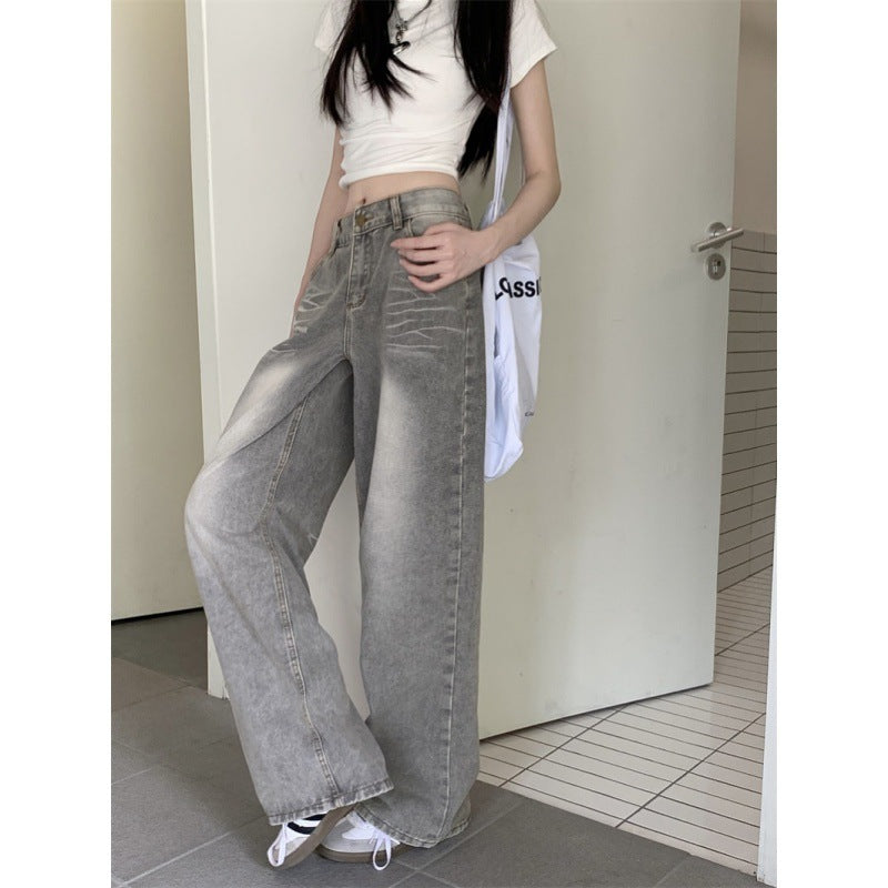 Women's Idle Style Summer-style Retro Drooping Straight Wide-leg Jeans