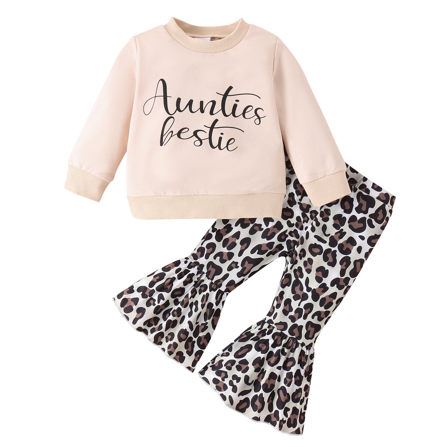 Parent-child Clothes Suit Clothes Girls' Sweater Top Leopard Print Bell-bottom Pants