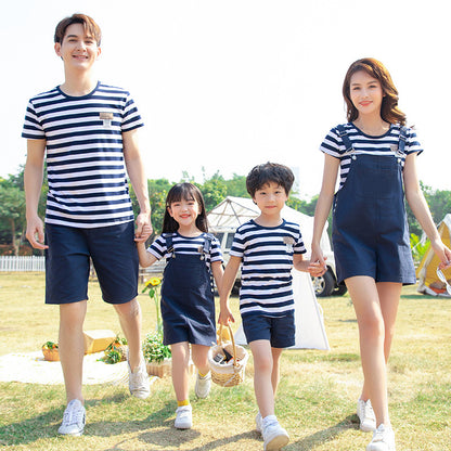 Fashion Simple Striped Cotton T-shirt Short-sleeved Suit