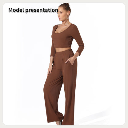 Women's Fashion Simple Solid Color Top Pants Set