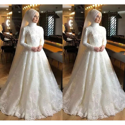 Long Sleeve White Dignified Wedding Dress