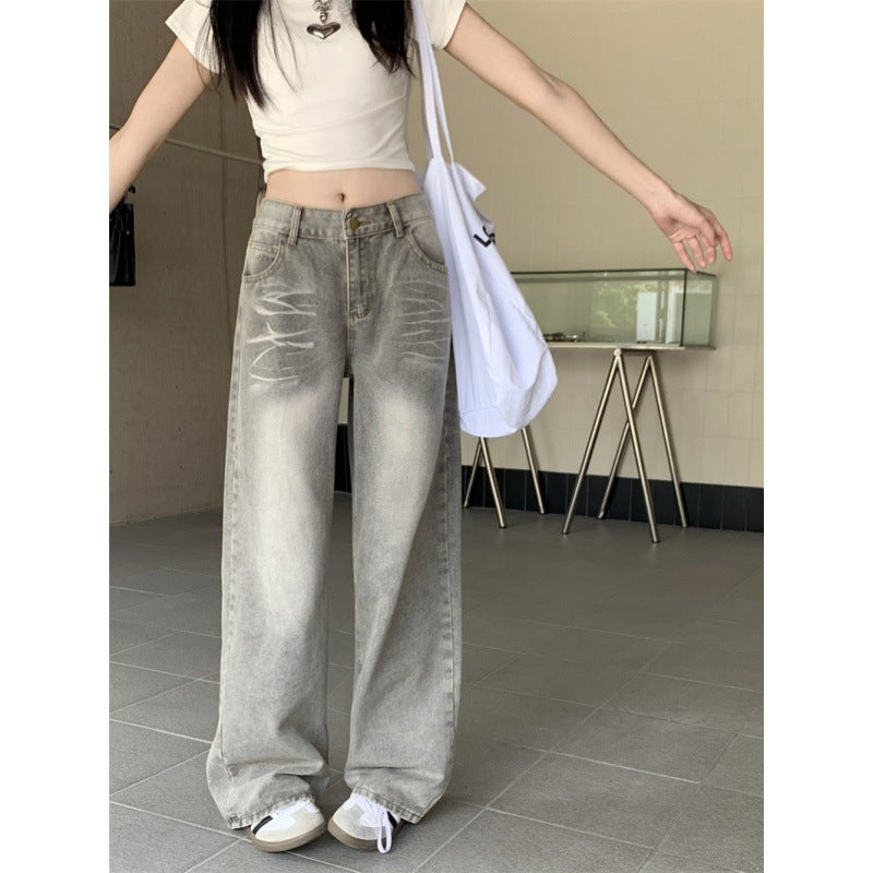 Women's Idle Style Summer-style Retro Drooping Straight Wide-leg Jeans