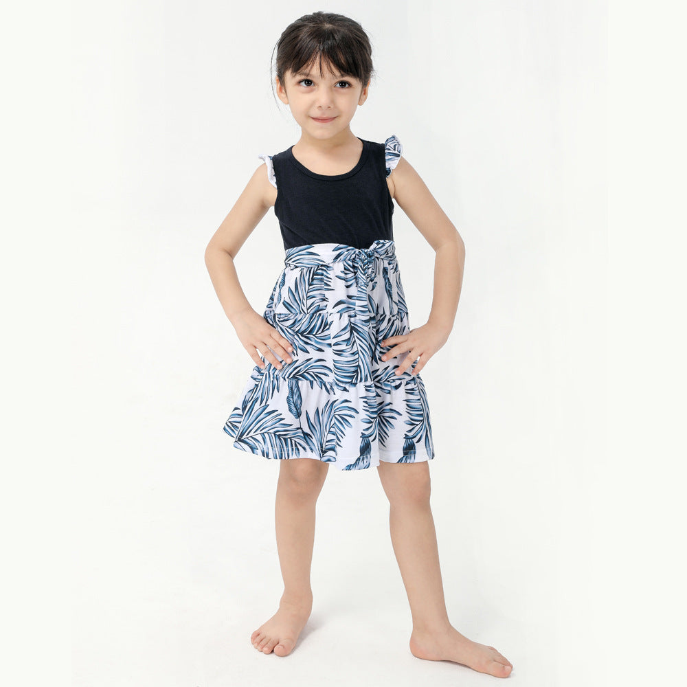 Cotton Family Fashion Print Long Skirt Parent-child Suit