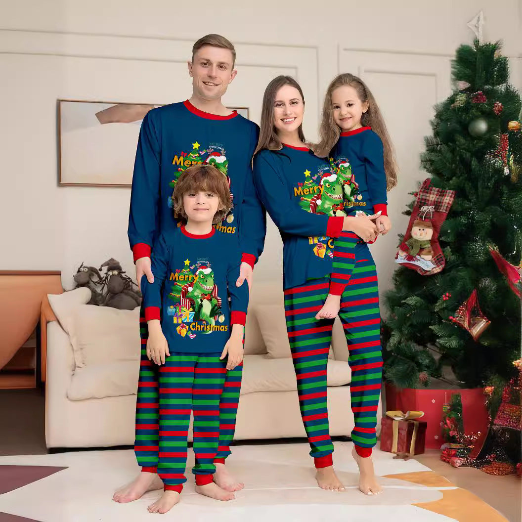 Tyrannosaurus Letter Christmas Tree Printing Parent-child Suit Pajamas