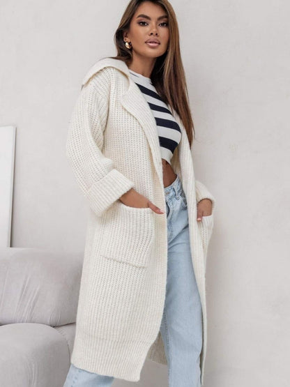 Mid-length Padded Lapel Pocket Loose Knitted Cardigan Sweater