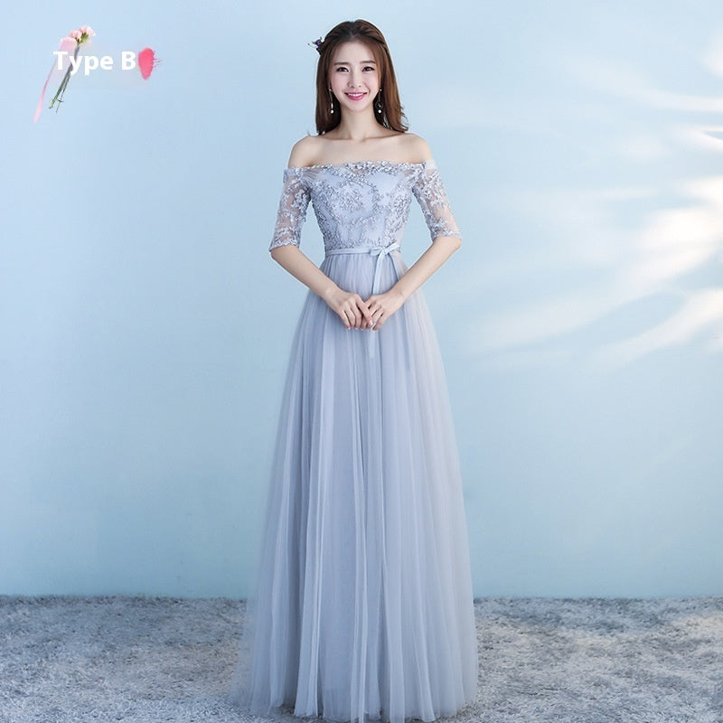 Long Bridesmaid Blue Wedding Dress Girlfriends Party Dress