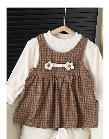 Baby Girl Round-neck Long-sleeved Dress Suit