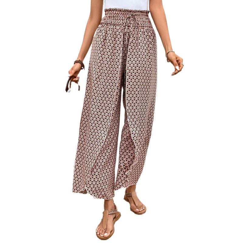 New Fashion All-match Floral Wide-leg Pants