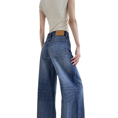 Light Blue Wide Leg Jeans Women's High Waist Loose Straight Mop