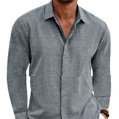 Long Sleeve T-shirt Undershirt Solid Color Long Sleeve Cotton Linen Shirt Men