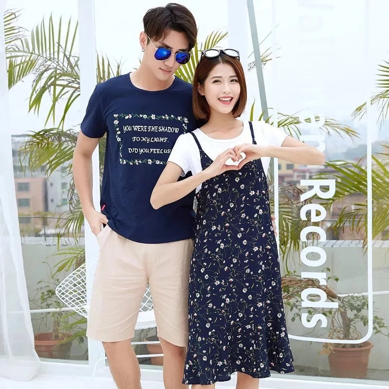 Men's And Women's Fashion Simple Print Short Sleeve Suit